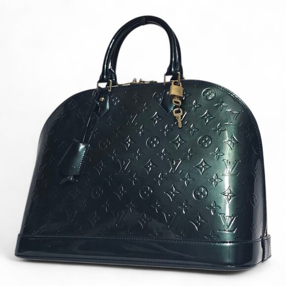 LOUIS VUITTON Alma GM Vernis Patent Monogram Green Bag Large Tote Satchel Bag LV - Picture 3 of 16